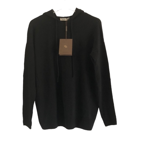 Gentle Herd 100% Wool Lightweight Pullover Sweater Hoodie Black Size Large NWT - Picture 1 of 10